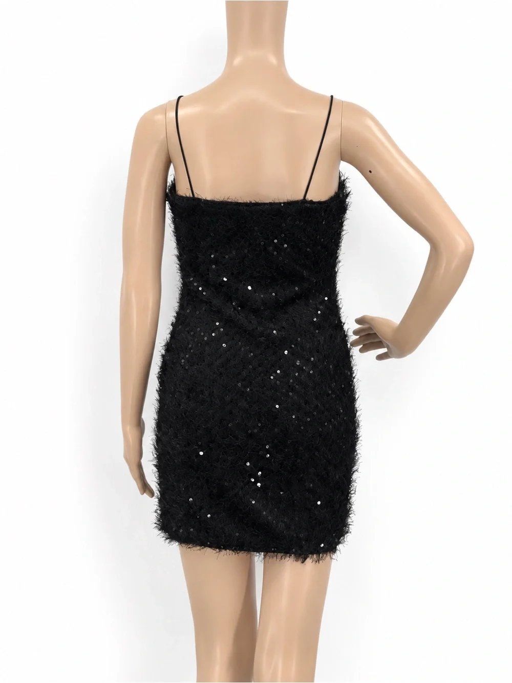 Fashion Nova Shimmy and Shine Black Fuzzy Sequin Bodycon Mini Dress NWT